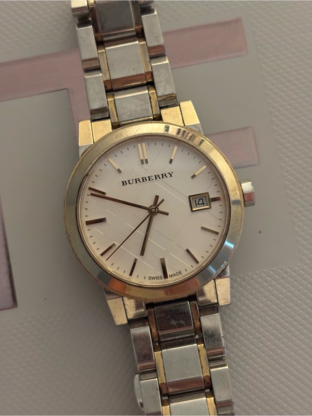 Burberry Two-Tone Silver and Gold Bracelet Watch - White Dial - Picture 2 of 4
